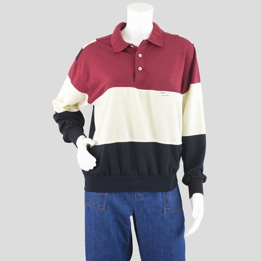 Vintage 80s Pierre Cardin Colorblock Long Sleeve Polo Pullover Men's Small
